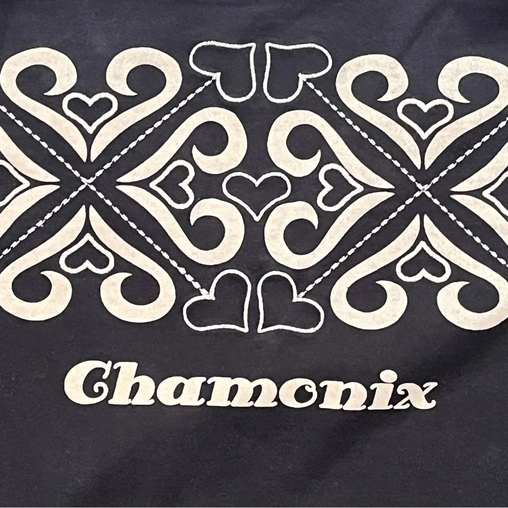 Alp-n-Rock Snowflake V Neck Long Sleeve Top Black Reversible Hearts Size XS/S - Picture 6 of 9